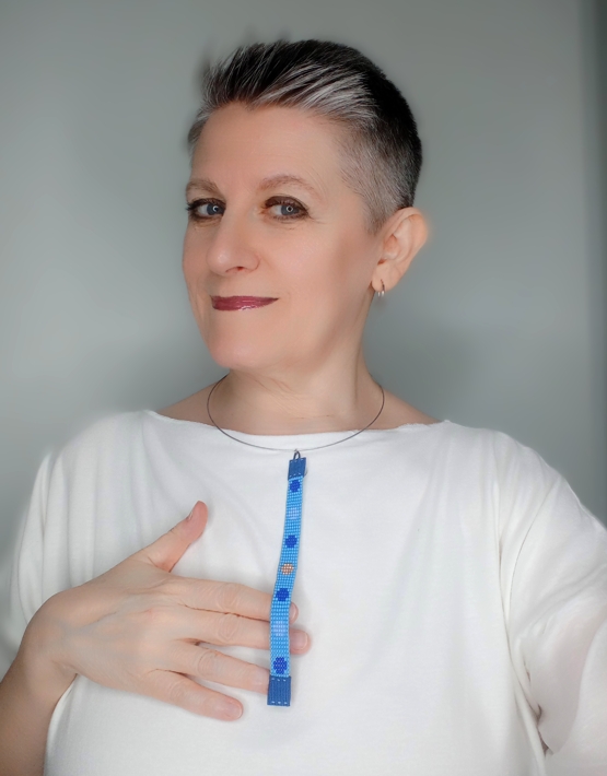 Collana VERTICALE DISEGNINI-PALLINI BLU